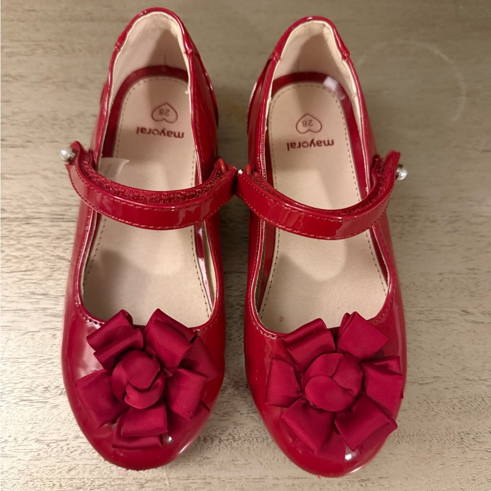 Mayoral Red Patent Mary Jane Shoes with Flower Accent